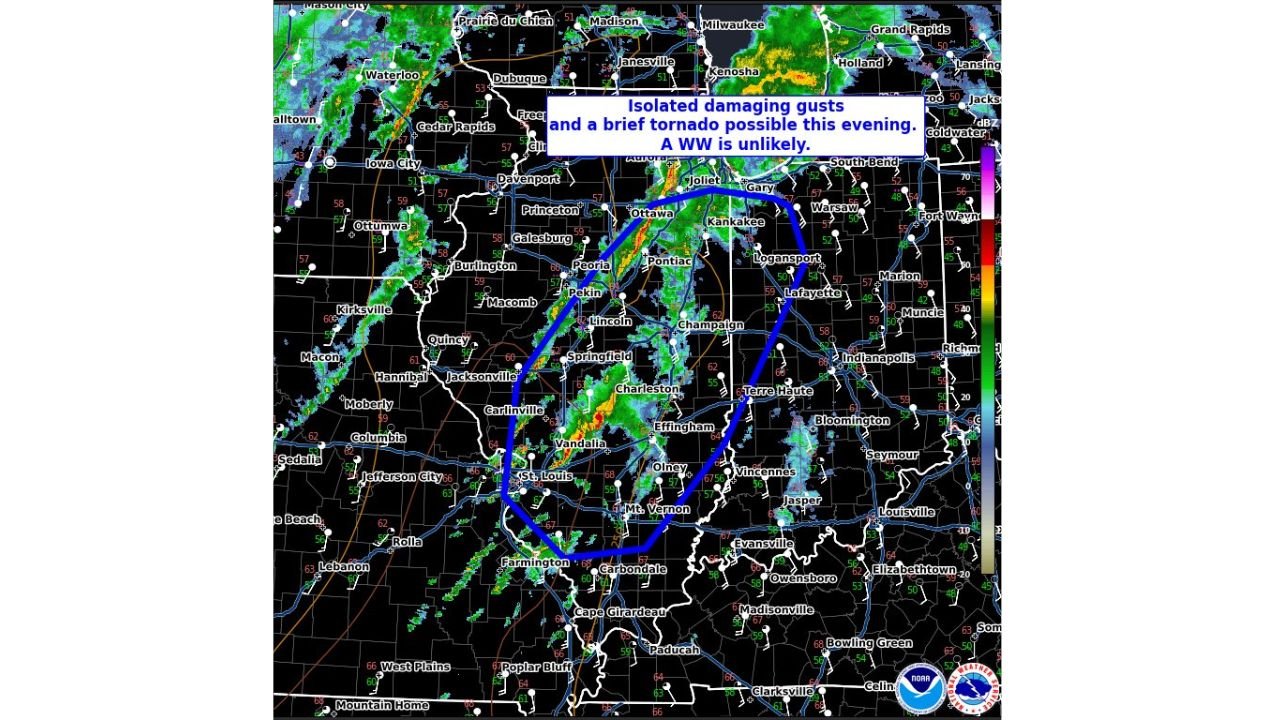 Illinois, Indiana, and Missouri See Isolated Severe Storm Risk With Damaging Winds and Brief Tornado Possible