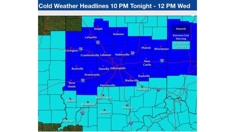 Indiana Faces Life-Threatening Arctic Cold as Wind Chills Plunge to −25°F Across Central and Southern Counties Through Wednesday