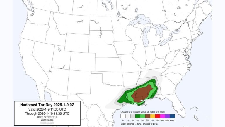 Louisiana, Mississippi, Alabama, and Arkansas Face Elevated Day 2 Tornado and Severe Storm Risk as SPC Issues Slight Risk Outlook