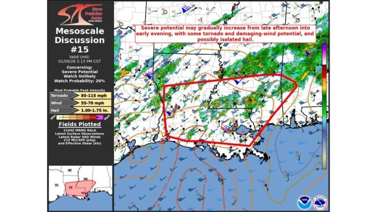 Louisiana, Mississippi, Alabama, and Texas Face Rising Severe Storm Risk With Tornadoes and Damaging Winds Possible Into Evening