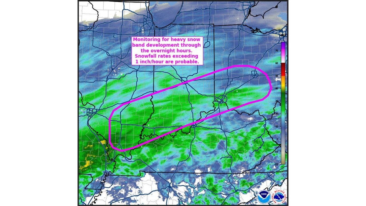 Louisville, Kentucky Targeted for Overnight Heavy Snow Band With Rates Exceeding One Inch Per Hour Likely