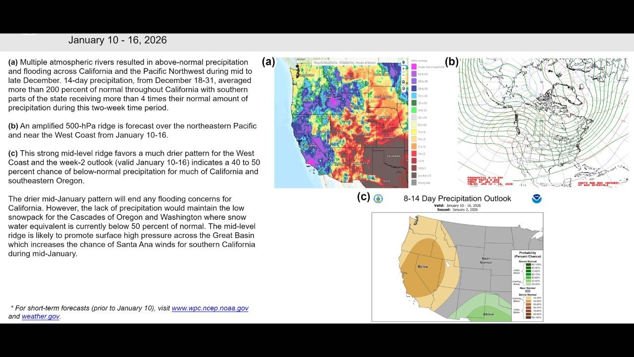 Major Mid-January Pattern Shift Brings Drier Weather to California, Oregon, and Washington After Weeks of Storms