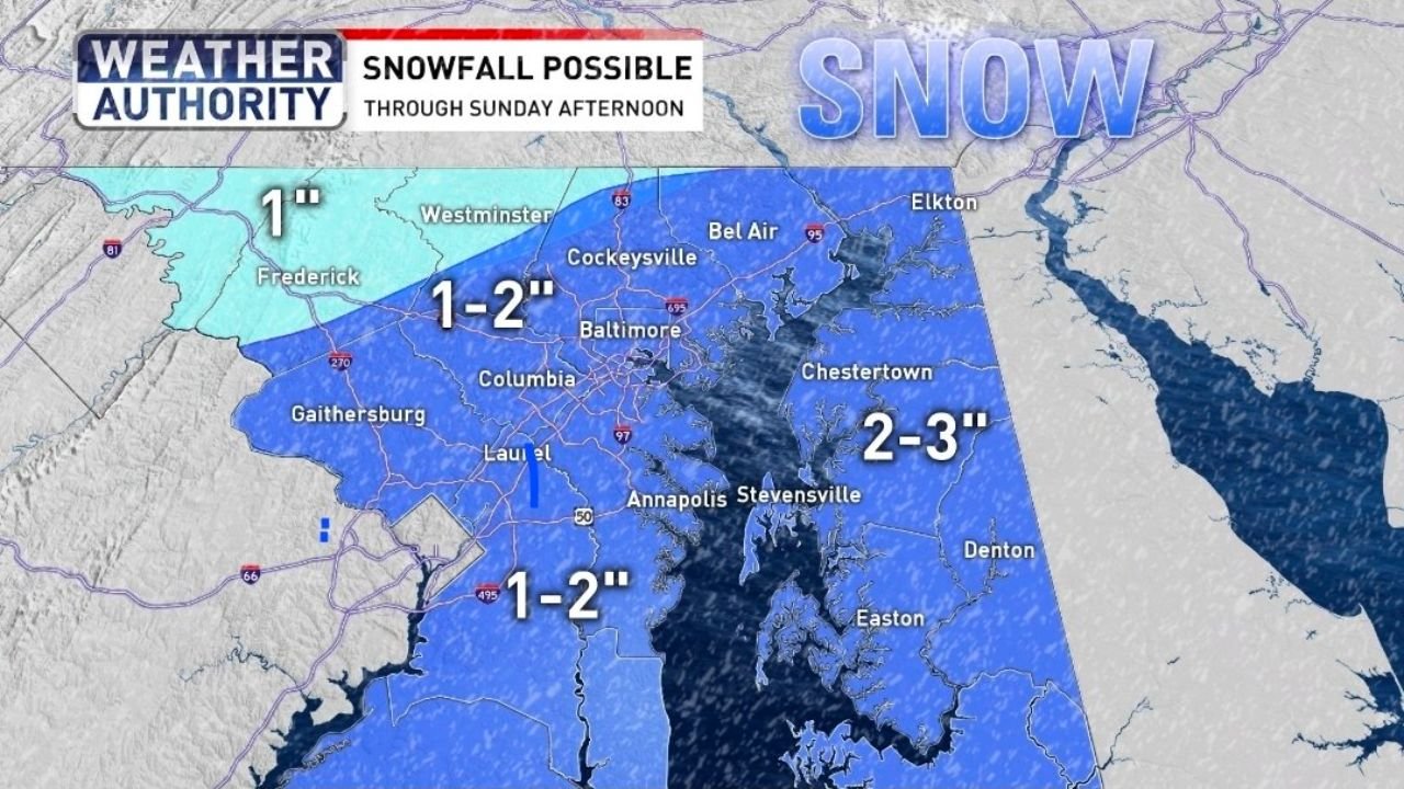 Maryland Braces for Light but Widespread Snow as Baltimore, Central Maryland, and the Eastern Shore See 1–3 Inches Before Arctic Cold Arrives