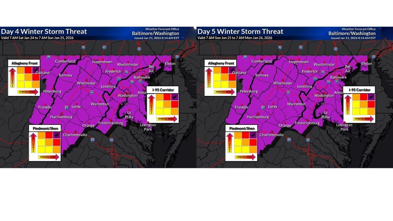 Maryland, Virginia, and Washington, D.C. Placed Under a Rare High Winter Storm Threat as Significant Snow, Ice, and Long-Lasting Impacts Loom
