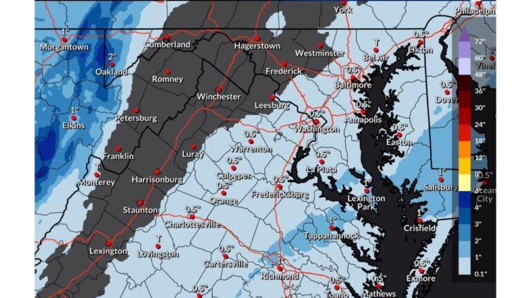 Maryland and Virginia Snow Potential Remains Uncertain as NWS Monitors Sunday System With Possible I-95 Corridor Impacts