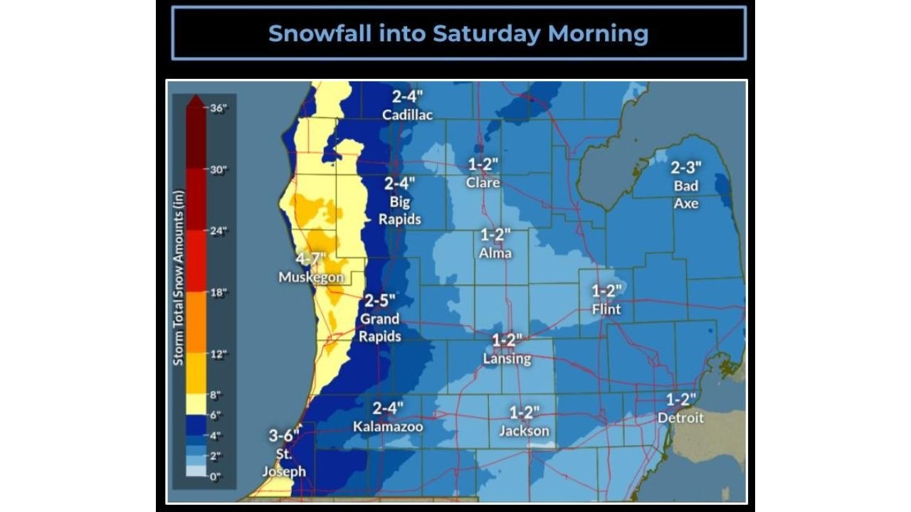 Michigan Braces for Widespread Snow as Lake-Effect Bands Bring 2–5 Inches Inland and 4–7 Inches Along the Lakeshore Into Saturday
