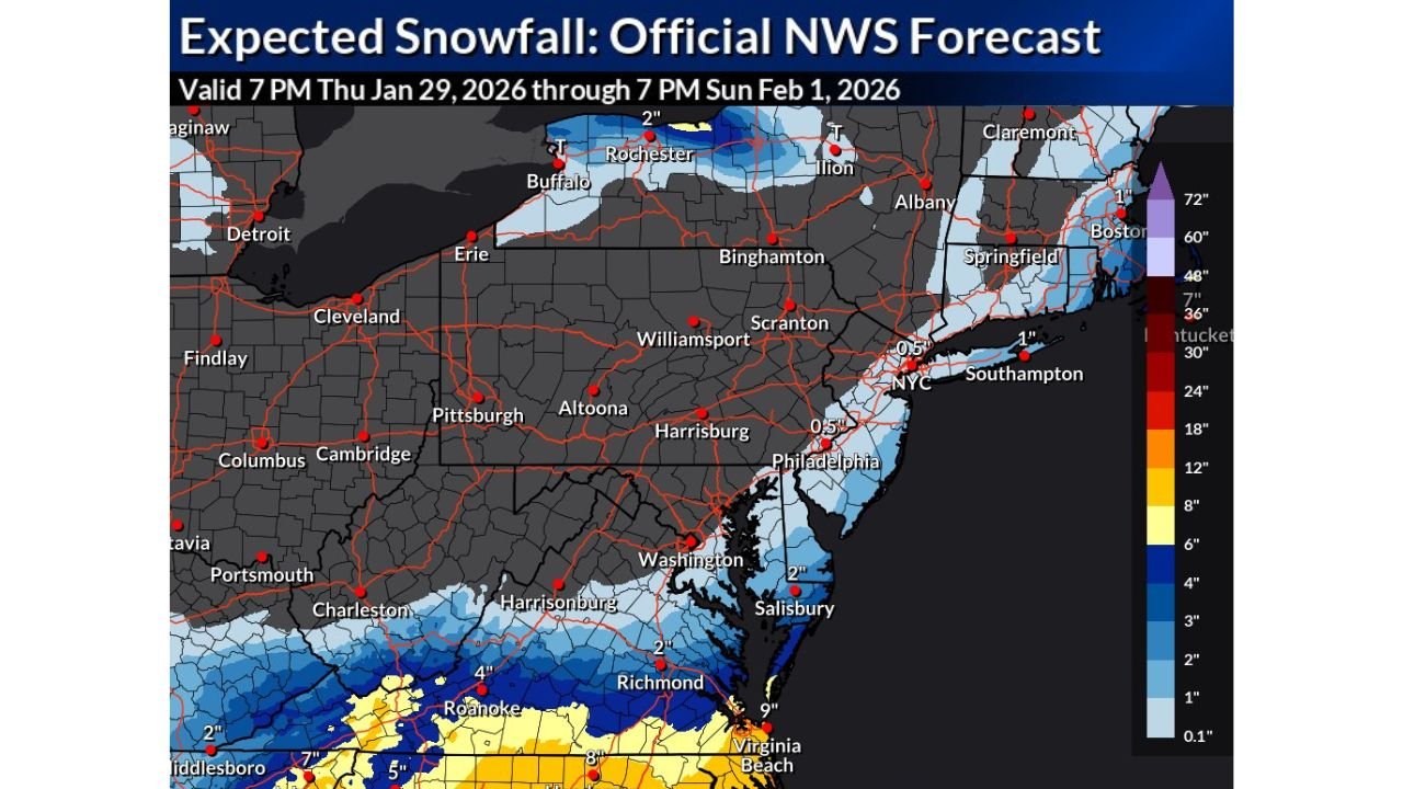 Mid-Atlantic Winter Storm Forecast Brings Up to 5 Inches of Snow From Virginia to New England Through February 1