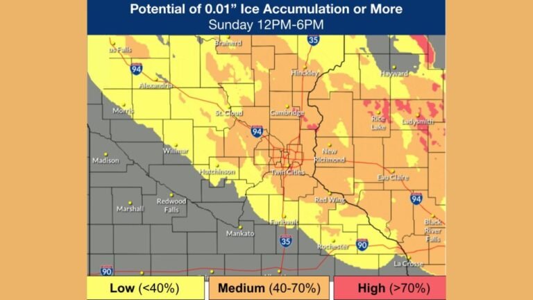 Minnesota and Wisconsin Face Icy Travel Risk as Snow, Sleet, and Freezing Rain Target I-94 Corridor Sunday Afternoon