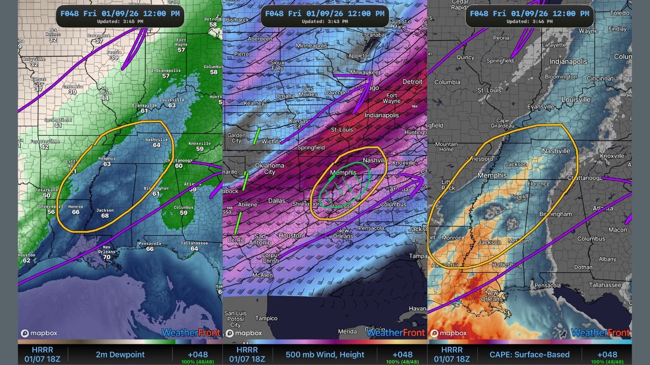 Mississippi, Arkansas, Tennessee, and Northern Louisiana Face Severe Storm and Flash Flood Threat as Cold Front Moves In Friday