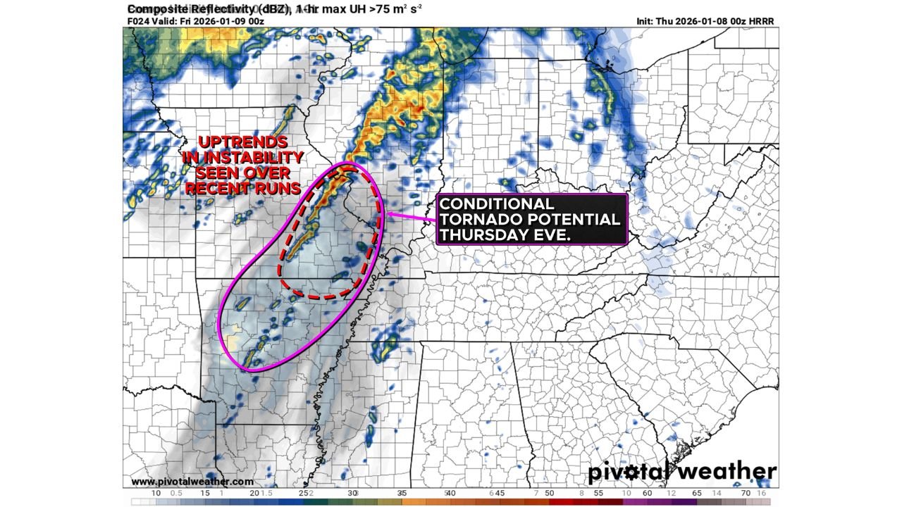 Missouri and Illinois Face Conditional Tornado Risk Thursday Evening as Instability Increases Ahead of Developing Storm Line