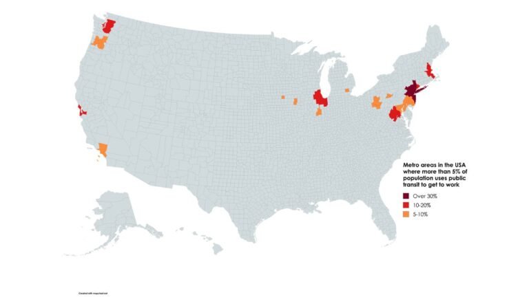 New York, New Jersey, Illinois, Massachusetts, California, and Washington Lead U.S. in Public Transit Commuting as Most States Remain Car-Dependent