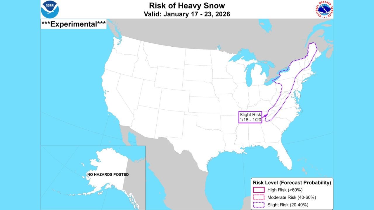 New York, Pennsylvania, West Virginia, Virginia, North Carolina, and Tennessee Face Elevated Heavy Snow Risk as CPC Flags January 17–23 Winter Window