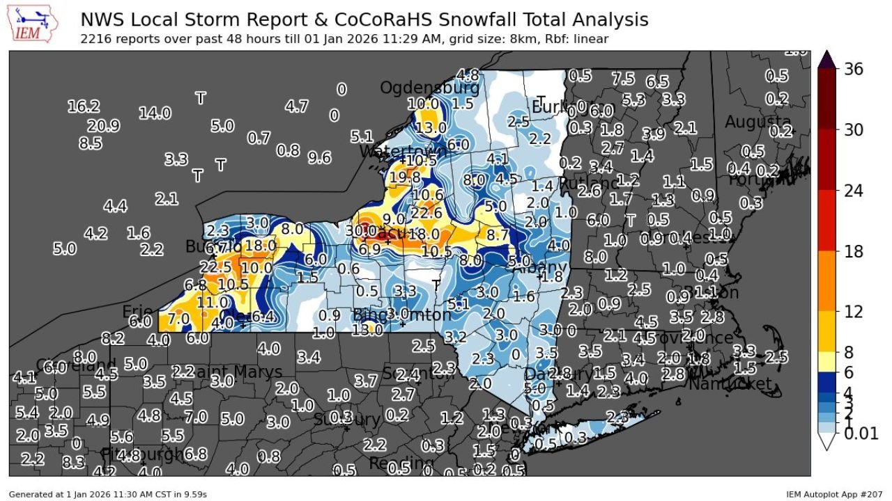 New York Snowstorm Dumps Up to 30 Inches in Parts of the State Over 48 Hours, Triggering Travel Disruptions and Ongoing Cleanup Efforts