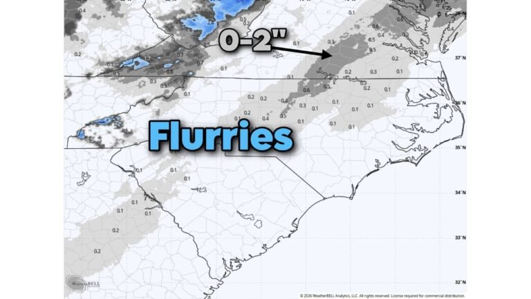 North Carolina and South Carolina Likely to See Mostly Flurries as Offshore Storm Track Limits Snow Potenti