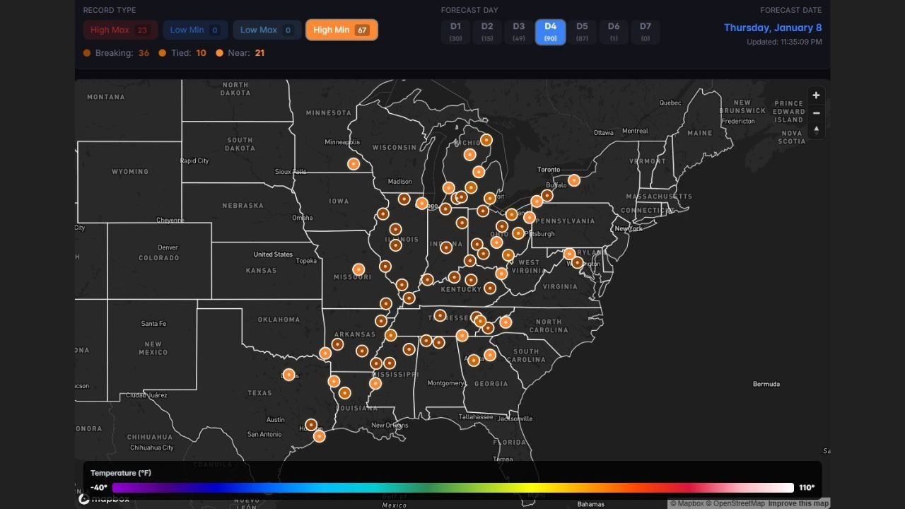 Ohio Valley and Mississippi Valley Brace for Widespread Temperature Record Swings as 67 Records Face Possible Breaks Friday