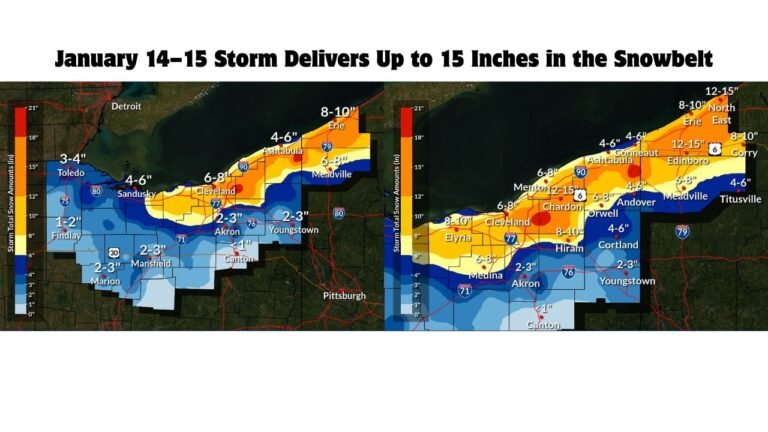 Ohio and Pennsylvania See Widespread Lake-Effect Snow as January 14–15 Storm Delivers Up to 15 Inches in the Snowbelt
