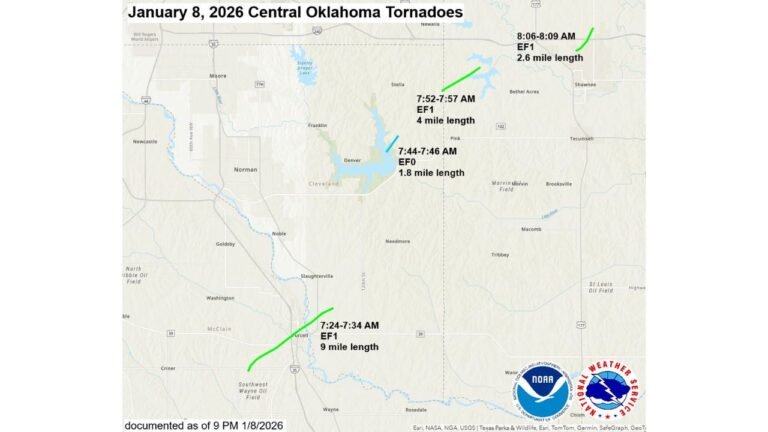 Oklahoma Tornado Outbreak Leaves Four Confirmed Twisters Across Central Counties as Damage Surveys Continue