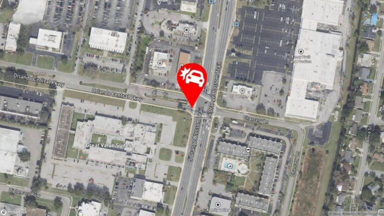 Orlando, Florida: Vehicle Crash Triggers Roadblock at Orlando Central Parkway and South Orange Blossom Trail in Orange County