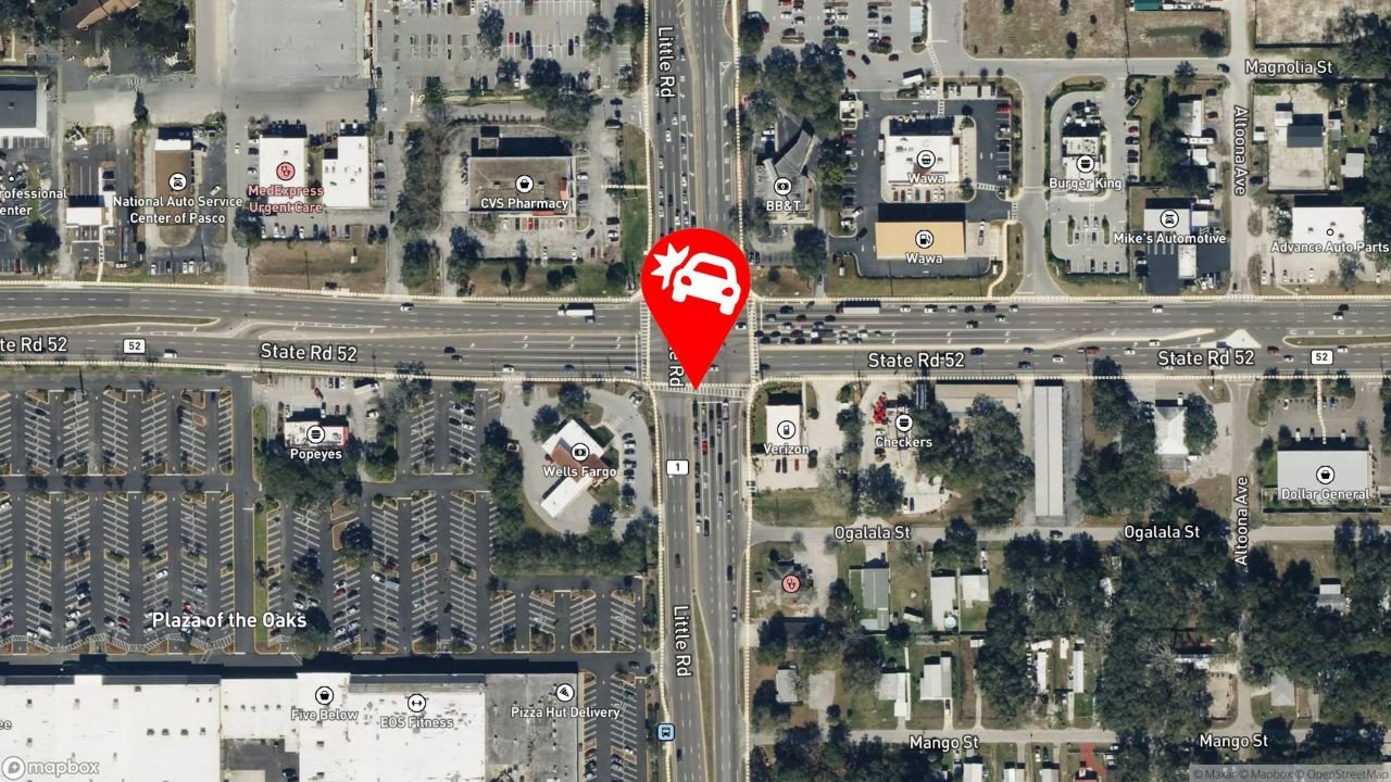 Pasco County Crash at Little Road and SR-52 Causes Roadblock, Injuries Reported in Hudson