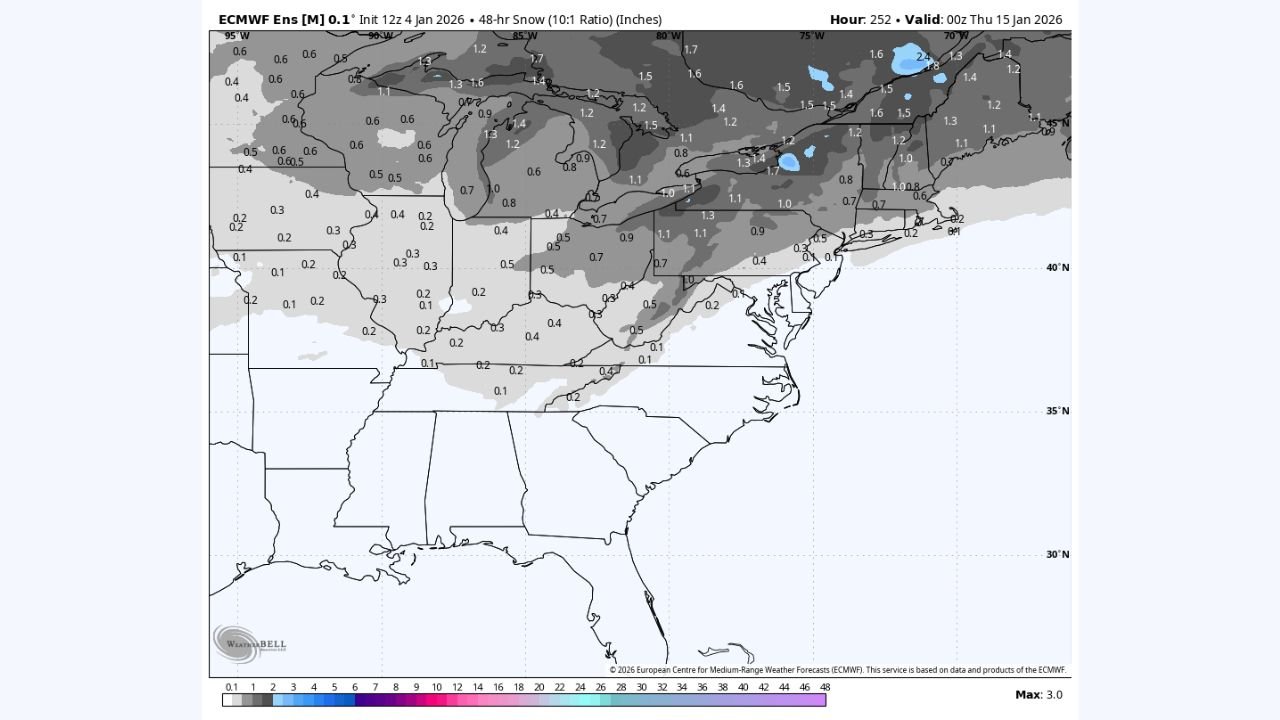 Pennsylvania, New York, New Jersey, Maryland, and Virginia Could See a Developing Winter Storm Signal Between January 12–16 as East Coast Trough Takes Shape