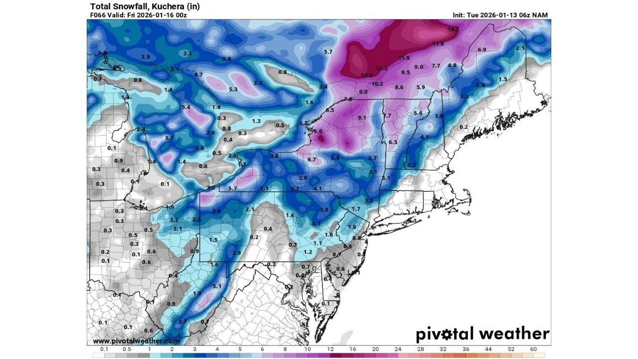 Pennsylvania, New York, Vermont, New Hampshire, and Maine Targeted for Late-Wednesday Snow Into Thursday as Models Boost NEPA Totals and Northeast Winds