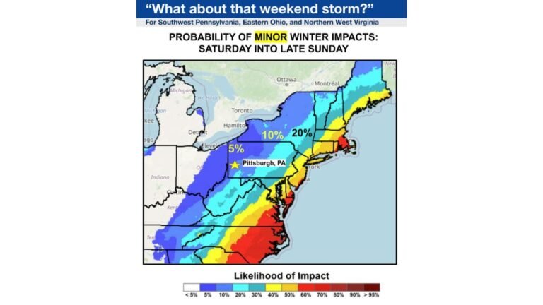 Pennsylvania, Ohio, and West Virginia Weekend Storm Outlook: Pittsburgh Area Faces Low Snow Risk With Only 20% Chance of Minor Impacts
