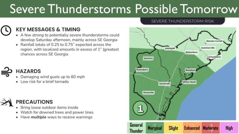 Severe Thunderstorm Risk Returns to Georgia and South Carolina as Quiet Weather Pattern Breaks Friday Afternoon