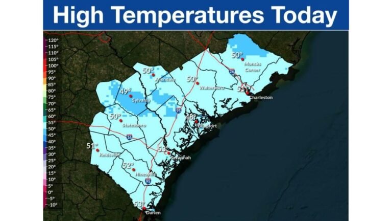 South Carolina and Coastal Georgia See Cool Monday Warm-Up Before Strong Cold Front Keeps Temperatures Suppressed Through Tuesday