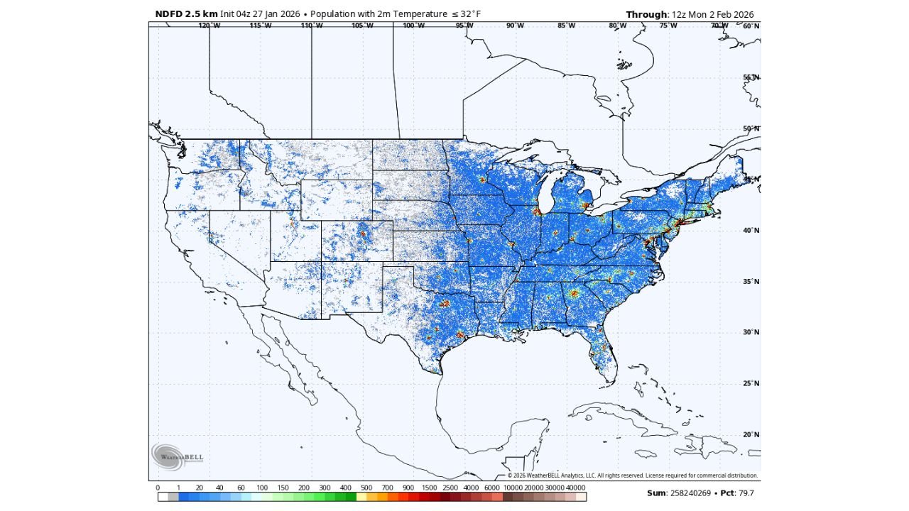Texas, Florida, Georgia, Illinois, Ohio, and New York Among States Facing Widespread Freeze as Nearly 80% of the U.S. Drops to 32°F or Below