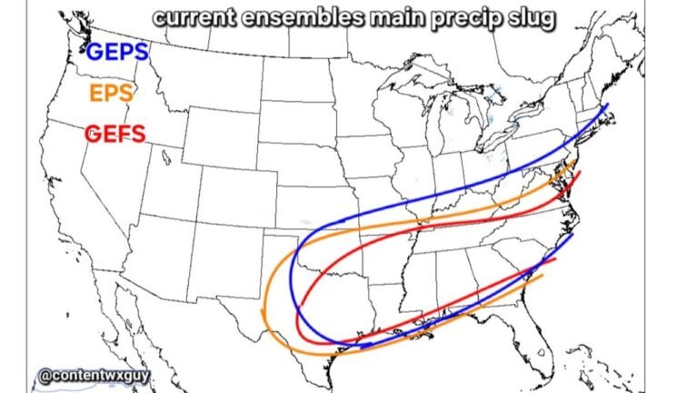 Texas, Oklahoma, Arkansas, Tennessee, Kentucky, Virginia and North Carolina in Focus as Ensemble Models Align on Southern Plains–to–Mid-Atlantic Winter Storm Track