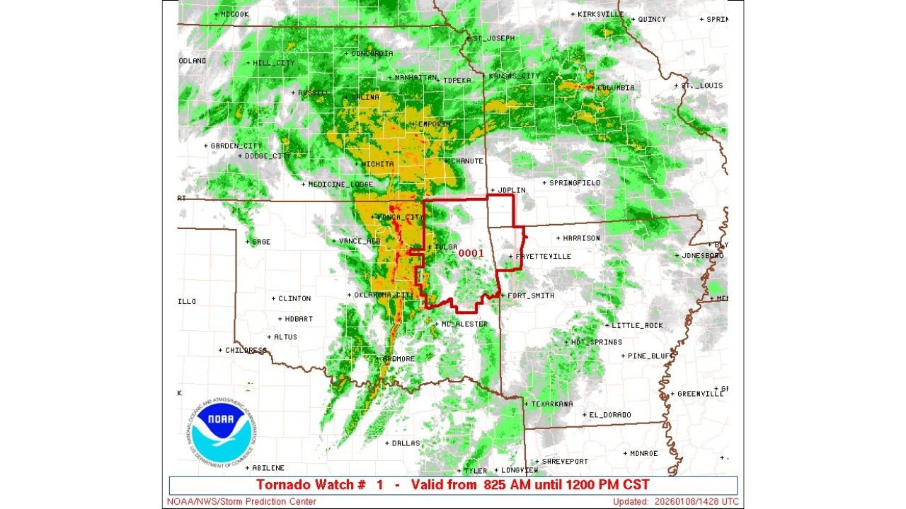 Tornado Watch Issued for Oklahoma, Arkansas, and Missouri as Intense Storm Line Sweeps Through the Region