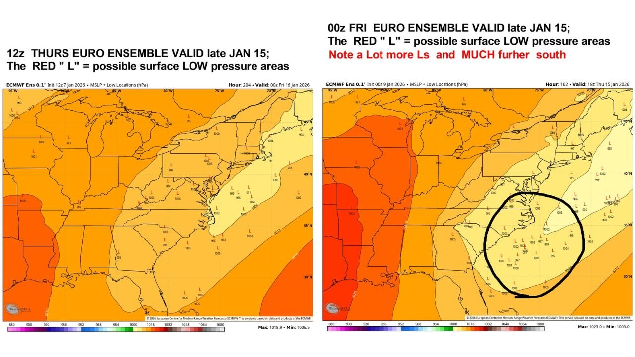Virginia, North Carolina, Maryland, Delaware, and New Jersey See Growing January 15–16 East Coast Winter Storm Signal as Models Align on Coastal Low