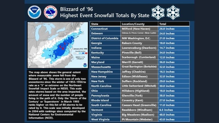 Virginia, Pennsylvania, New York, New Jersey, Maryland, Ohio: Blizzard of 1996 Marked One of the Most Widespread and Historic Snowstorms in U.S. History
