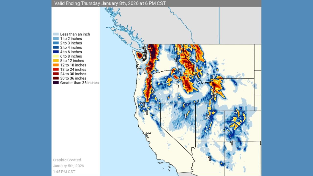 Washington, Oregon, Idaho, Montana, and Wyoming Face Widespread Mountain Snow as Pacific Storm Targets Cascades, Olympics, and Rockies Through Thursday