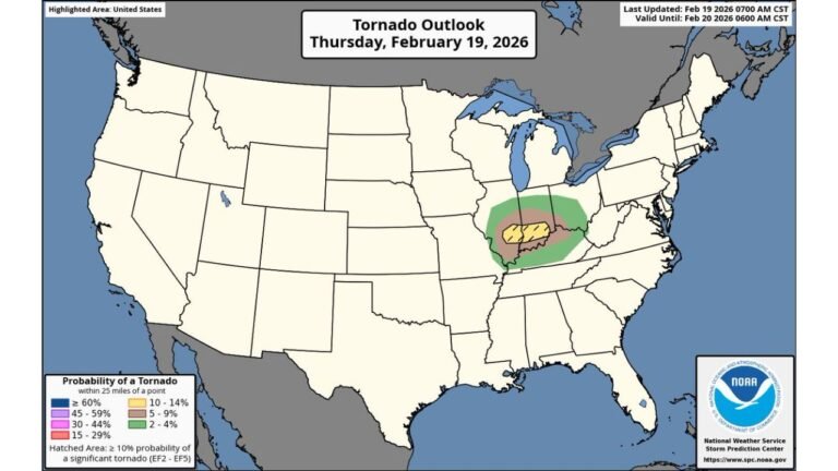 10% Significant Tornado Risk Added for Illinois and Indiana as Enhanced Threat Targets Ohio Valley Today