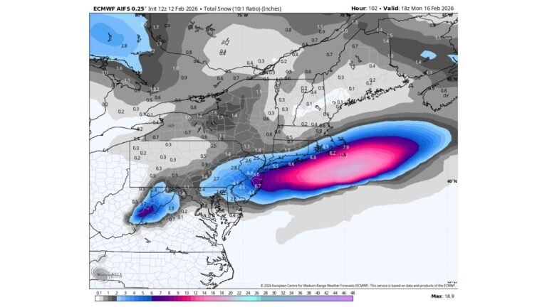 AI European Model Breaks From the Pack, Projects Sunday Night–Monday Snowstorm Reaching Central New Jersey and the NYC Metro While Other Forecasts Keep It Suppressed South