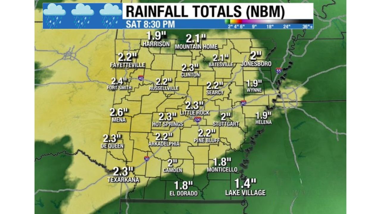 Arkansas Faces Two-Round Rain Pattern This Week as Light Midweek Showers Give Way to Heavier Friday–Saturday System