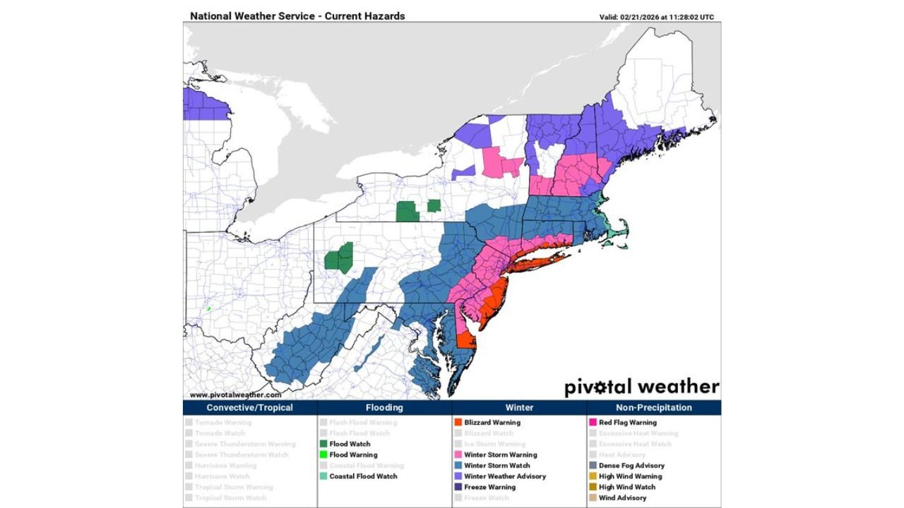 Blizzard Warnings Expand From Delaware to Connecticut as High-Impact Nor’easter Targets NYC, Long Island and Boston With 13–18 Inches and 55 MPH Gusts