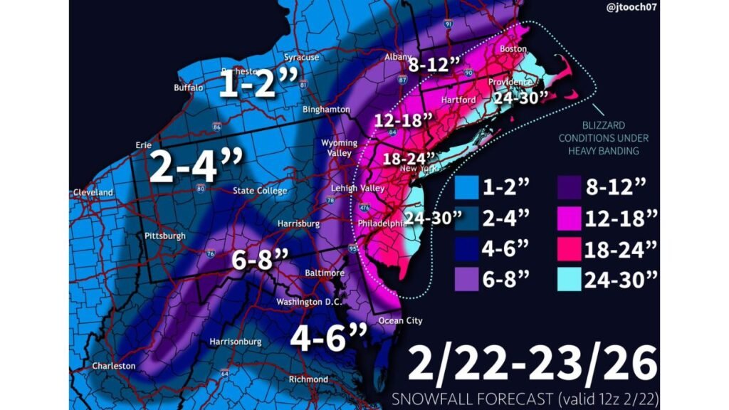 Blizzard of 2026 to Bury New Jersey, New York City, Long Island and Coastal New England Under 24–30+ Inches as 960mb Nor’easter Explodes Offshore