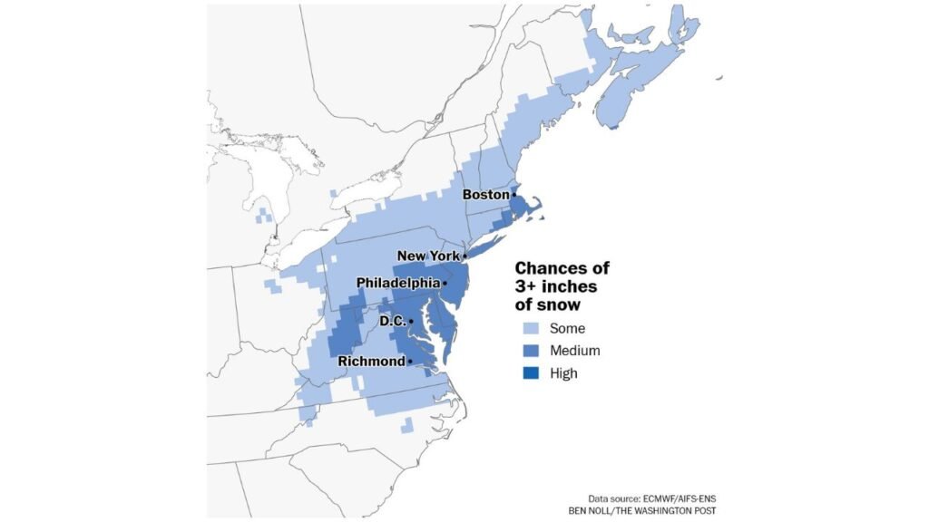 D.C. to Boston Snow Chances Climb as Narrow Storm Track Could Bring 3+ Inches — or Leave Cities With Nothing