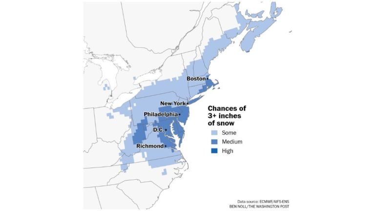 D.C. to Boston Snow Chances Climb as Narrow Storm Track Could Bring 3+ Inches — or Leave Cities With Nothing