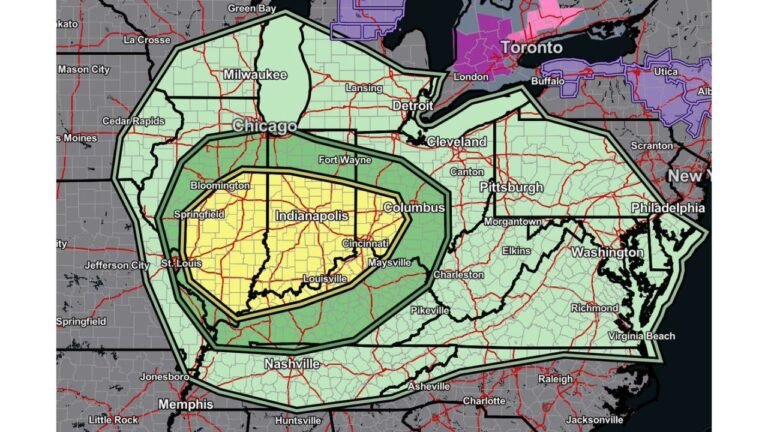 Damaging Winds, Large Hail, and Isolated Tornadoes Possible Across Ohio Valley as Storms Target Louisville, Cincinnati, Columbus, and Charleston