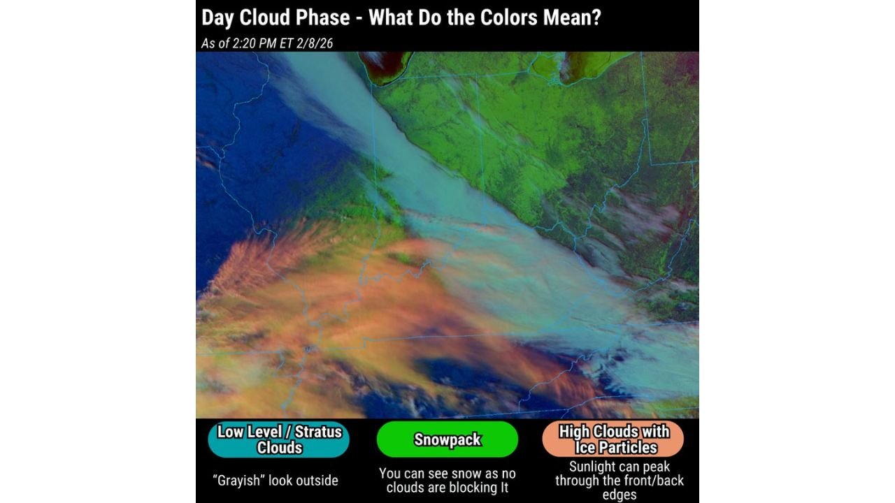 Day Cloud Phase Satellite Tool Helps Meteorologists Identify Snowpack and Cloud Types Across Michigan, Wisconsin, Illinois, Indiana, and Ohio