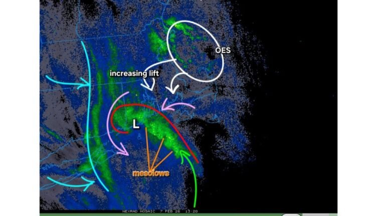 Eastern Massachusetts Braces for Intensifying Snow as Ocean-Effect Bands, Mesolows, and Inverted Trough Converge Inland