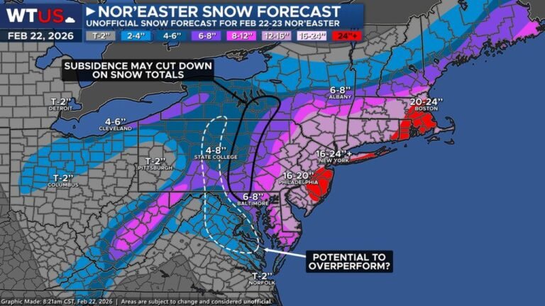Feb 22–23 Nor’easter Blizzard Warning: New Jersey, New York, Long Island and Massachusetts Bracing for 16–24+ Inches as Snow Bands Intensify Toward Boston