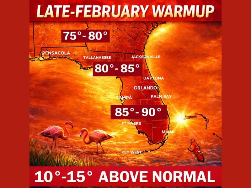 Florida Set for 75–90° Late-February Surge as Miami, Fort Myers and Orlando Climb 10–15° Above Normal