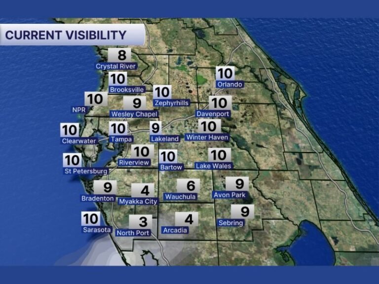 Fog Reduces Visibility to 3–4 Miles in North Port and Arcadia While Tampa, Orlando, and Clearwater Remain Clear Early This Morning