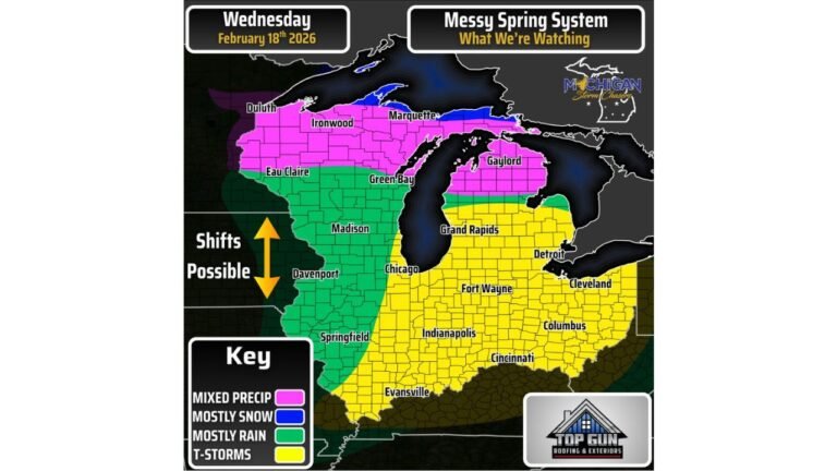 Great Lakes Spring Storm Set to Slam Michigan, Wisconsin, Illinois, Indiana and Ohio on February 18 — Snow, Ice, Rain and Thunderstorms All Possible