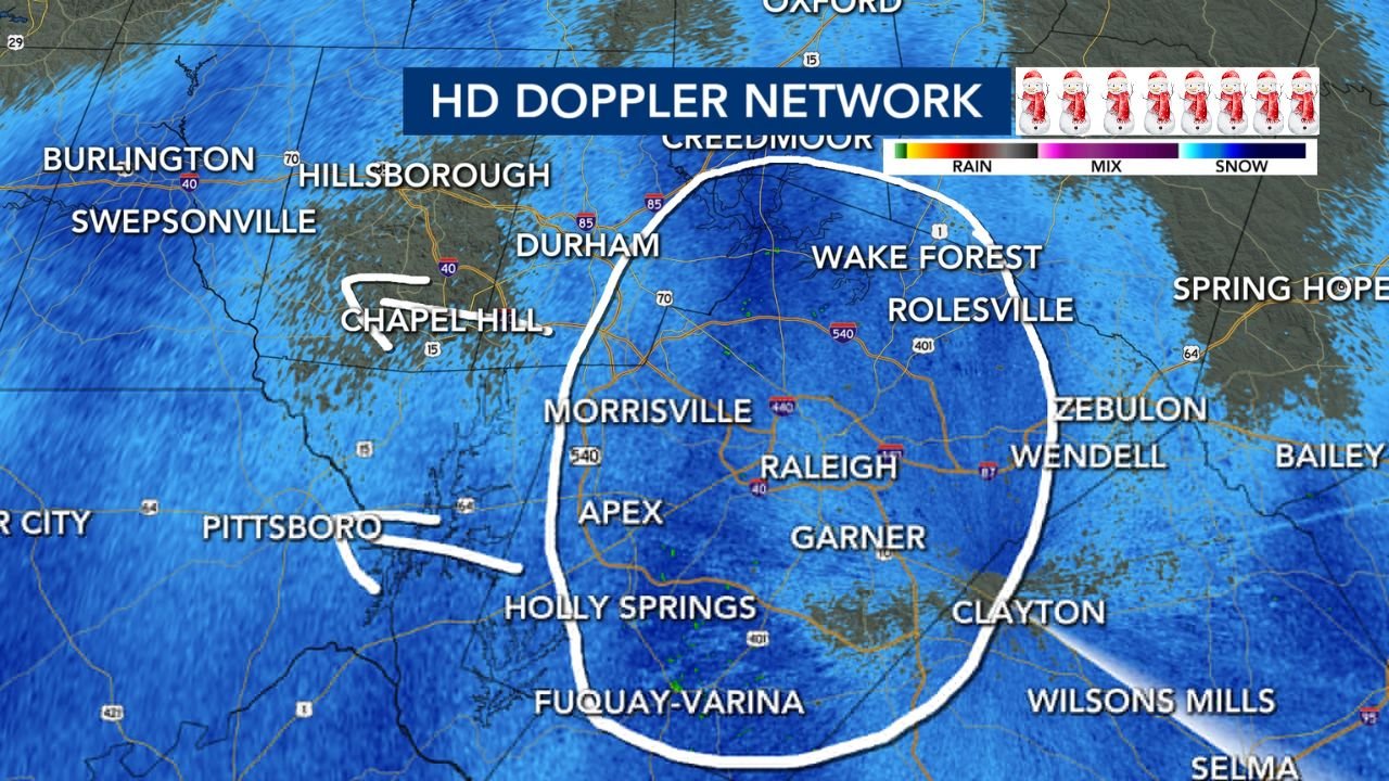 Heavy Snow Band Slams Wake County, North Carolina as Raleigh, Durham, and Surrounding Towns Quickly Pile Up Inches