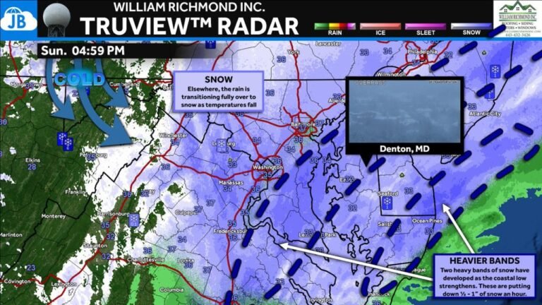 Heavy Snow Bands Slam Southern Maryland, Delmarva and South Jersey as Coastal Storm Intensifies East of I-95